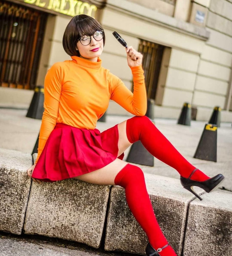 Velma cosplay jupe flexible orange chaussettes culotte jambes cul
 #97418080