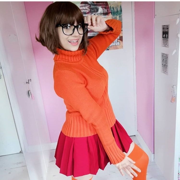 Velma cosplay jupe flexible orange chaussettes culotte jambes cul
 #97418147