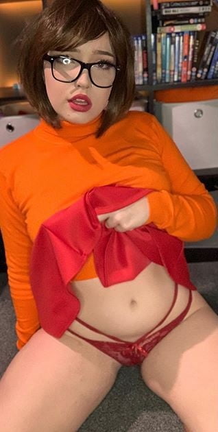 Velma cosplay jupe flexible orange chaussettes culotte jambes cul
 #97418156