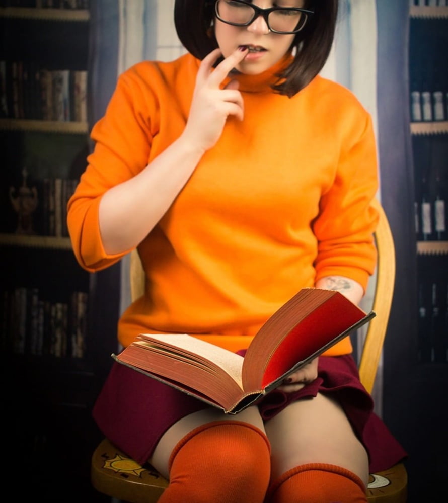 Velma cosplay jupe flexible orange chaussettes culotte jambes cul
 #97418162
