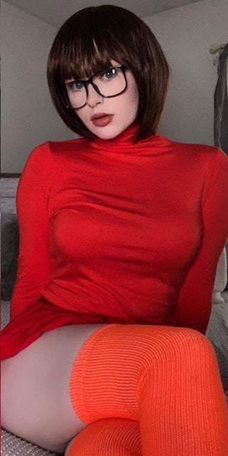 Velma cosplay jupe flexible orange chaussettes culotte jambes cul
 #97418165