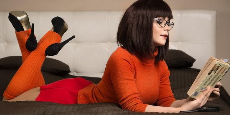 Velma cosplay jupe flexible orange chaussettes culotte jambes cul
 #97418177