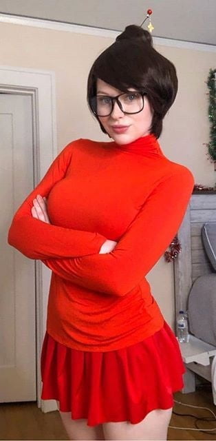 Velma cosplay jupe flexible orange chaussettes culotte jambes cul
 #97418217