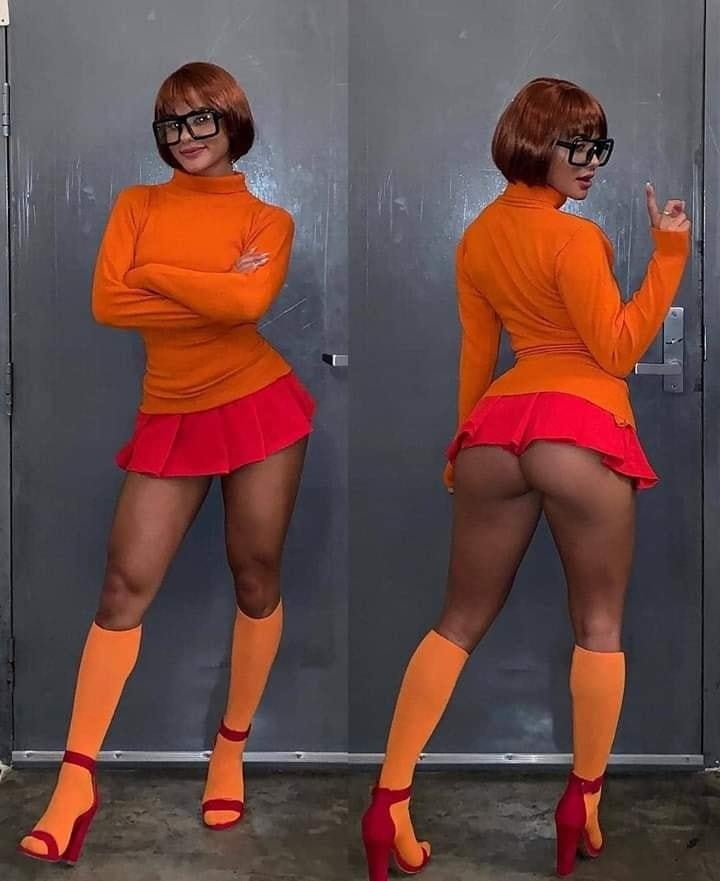 Velma cosplay jupe flexible orange chaussettes culotte jambes cul
 #97418269