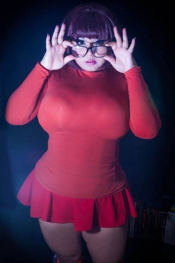 Velma cosplay flessibile gonna arancione calze mutandine gambe culo
 #97418326
