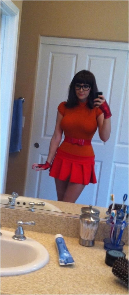 Velma cosplay jupe flexible orange chaussettes culotte jambes cul
 #97418344
