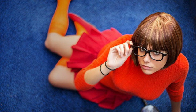Velma cosplay jupe flexible orange chaussettes culotte jambes cul
 #97418370