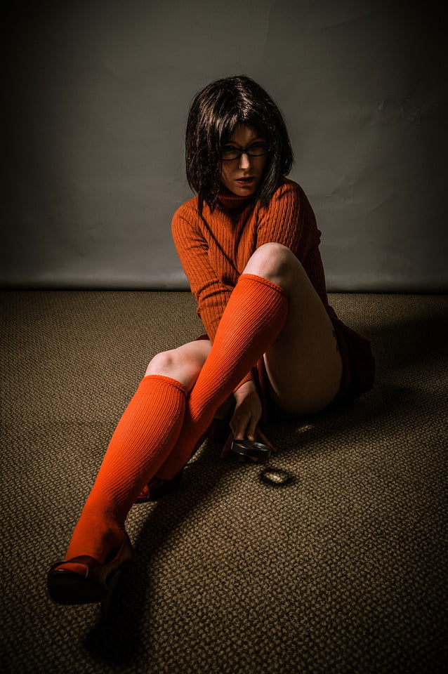 Velma cosplay jupe flexible orange chaussettes culotte jambes cul
 #97418455