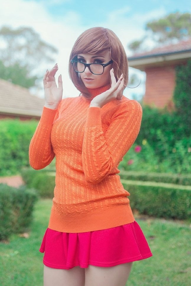 Velma cosplay jupe flexible orange chaussettes culotte jambes cul
 #97418556