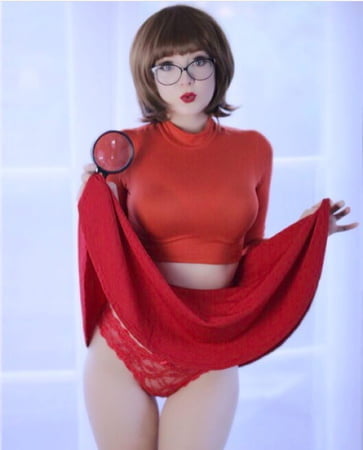 Velma cosplay jupe flexible orange chaussettes culotte jambes cul
 #97418562