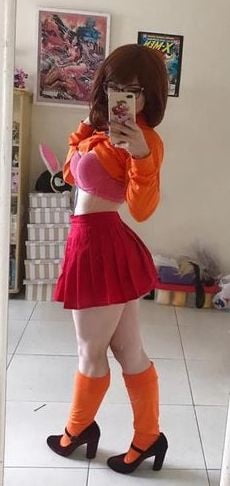 Velma cosplay jupe flexible orange chaussettes culotte jambes cul
 #97418604