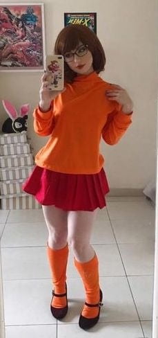 Velma cosplay jupe flexible orange chaussettes culotte jambes cul
 #97418607