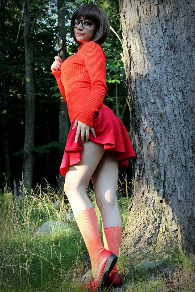 Velma cosplay jupe flexible orange chaussettes culotte jambes cul
 #97418685