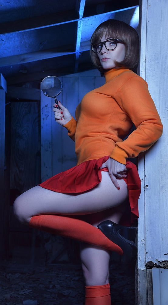 Velma cosplay jupe flexible orange chaussettes culotte jambes cul
 #97418689
