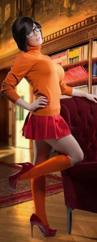 Velma cosplay jupe flexible orange chaussettes culotte jambes cul
 #97418697