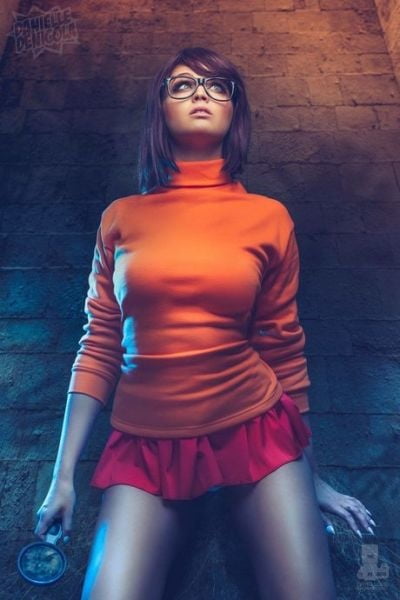 Velma cosplay flessibile gonna arancione calze mutandine gambe culo
 #97418707
