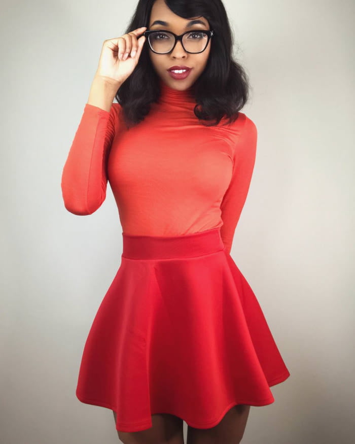 Velma cosplay jupe flexible orange chaussettes culotte jambes cul
 #97418810