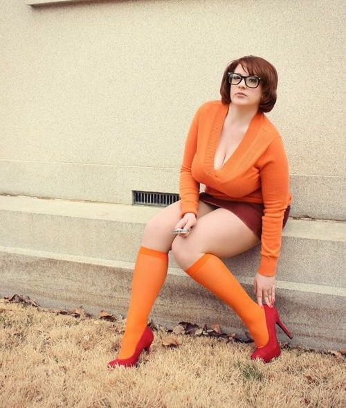 Velma cosplay jupe flexible orange chaussettes culotte jambes cul
 #97418839