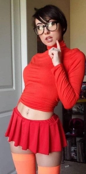 Velma cosplay jupe flexible orange chaussettes culotte jambes cul
 #97418846