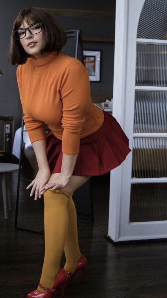 Velma cosplay jupe flexible orange chaussettes culotte jambes cul
 #97418951