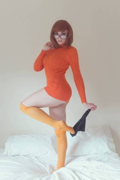 Velma cosplay jupe flexible orange chaussettes culotte jambes cul
 #97419115