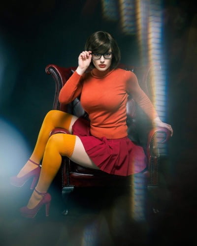 Velma cosplay jupe flexible orange chaussettes culotte jambes cul
 #97419132