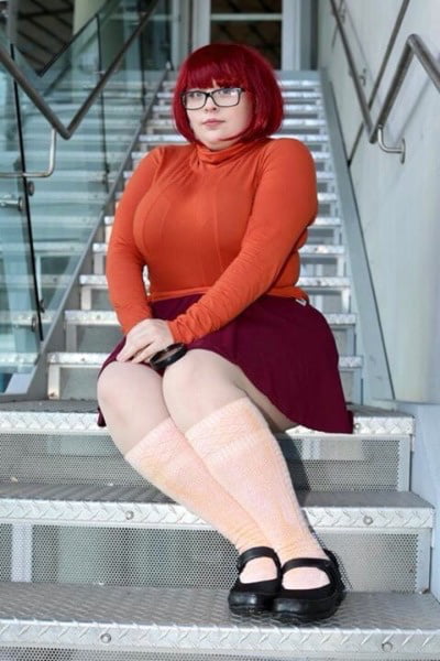 Velma cosplay jupe flexible orange chaussettes culotte jambes cul
 #97419138