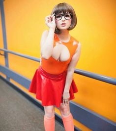 Velma cosplay jupe flexible orange chaussettes culotte jambes cul
 #97419220
