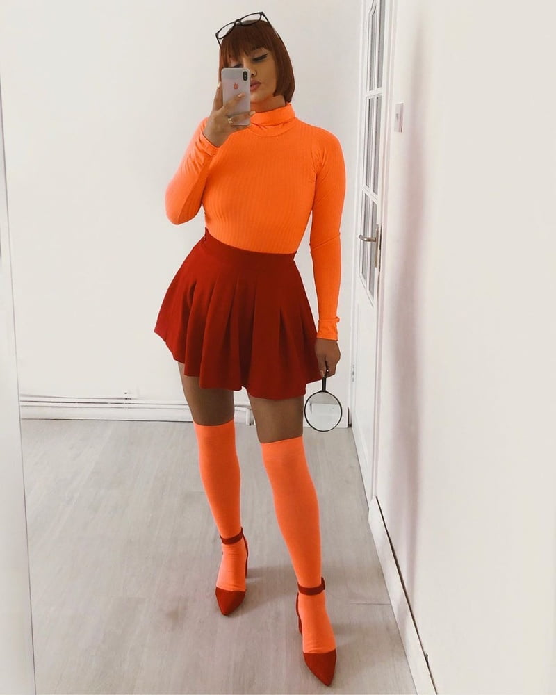 Velma cosplay jupe flexible orange chaussettes culotte jambes cul
 #97419306