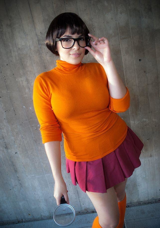 Velma cosplay jupe flexible orange chaussettes culotte jambes cul
 #97419312
