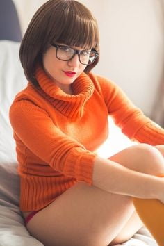 Velma cosplay flessibile gonna arancione calze mutandine gambe culo
 #97419322