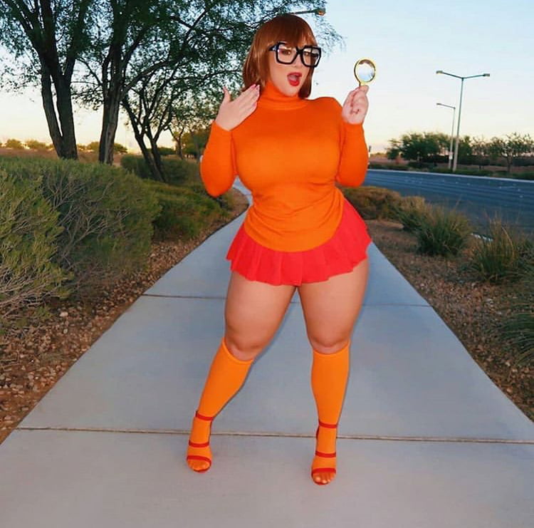 Velma cosplay jupe flexible orange chaussettes culotte jambes cul
 #97419364