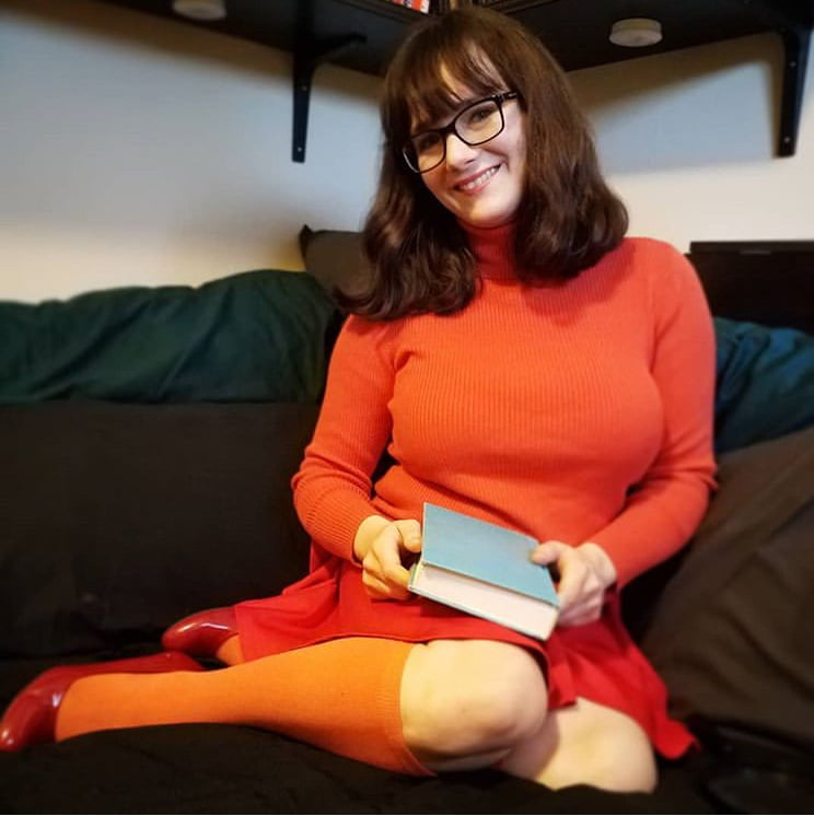 Velma cosplay jupe flexible orange chaussettes culotte jambes cul
 #97419390