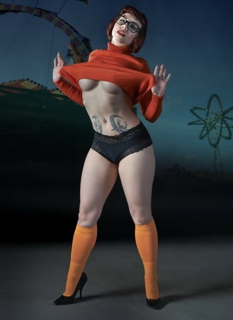 Velma cosplay jupe flexible orange chaussettes culotte jambes cul
 #97419514