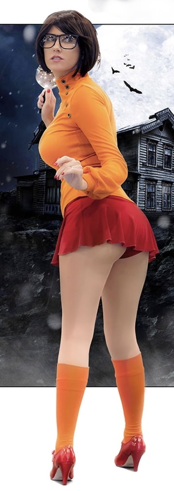 Velma cosplay flessibile gonna arancione calze mutandine gambe culo
 #97419558