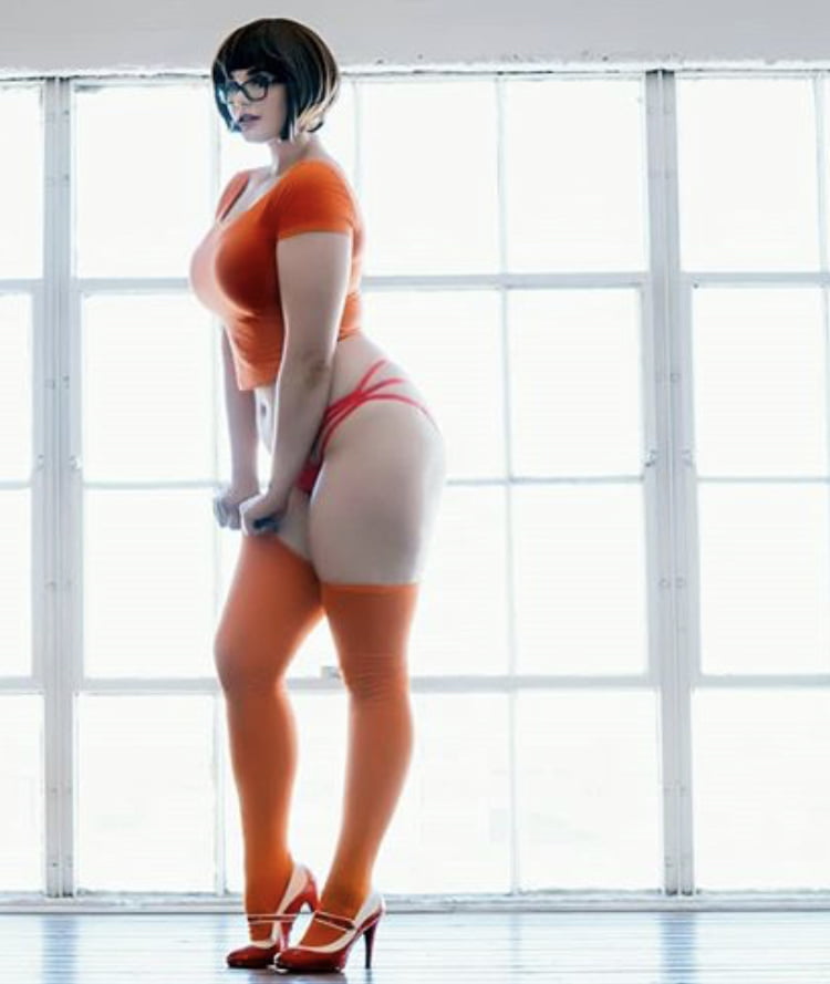 Velma cosplay jupe flexible orange chaussettes culotte jambes cul
 #97419570