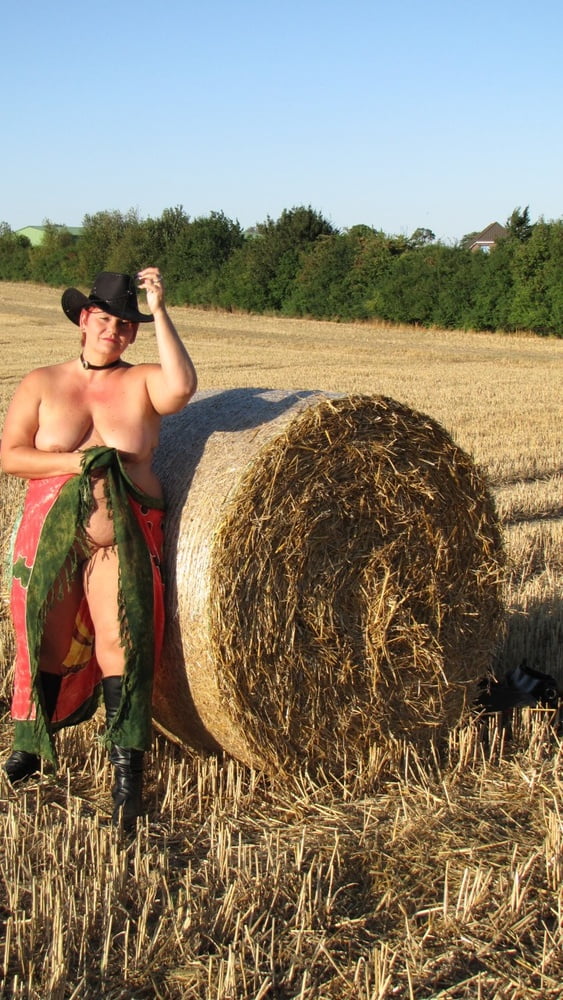 Anna naked on straw bales ... #93011893