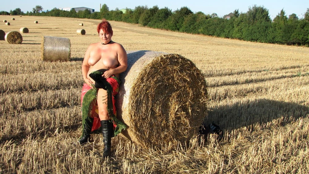 Anna naked on straw bales ... #93011923