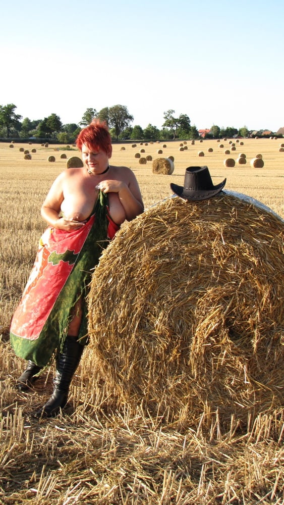 Anna naked on straw bales ... #93011945