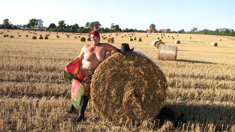 Anna naked on straw bales ... #93011950