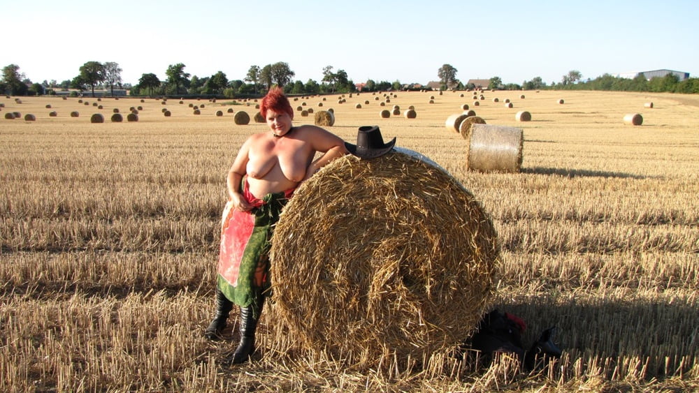 Anna naked on straw bales ... #93011953