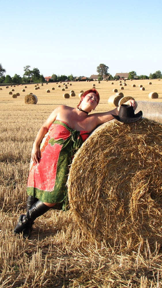 Anna naked on straw bales ... #93011956