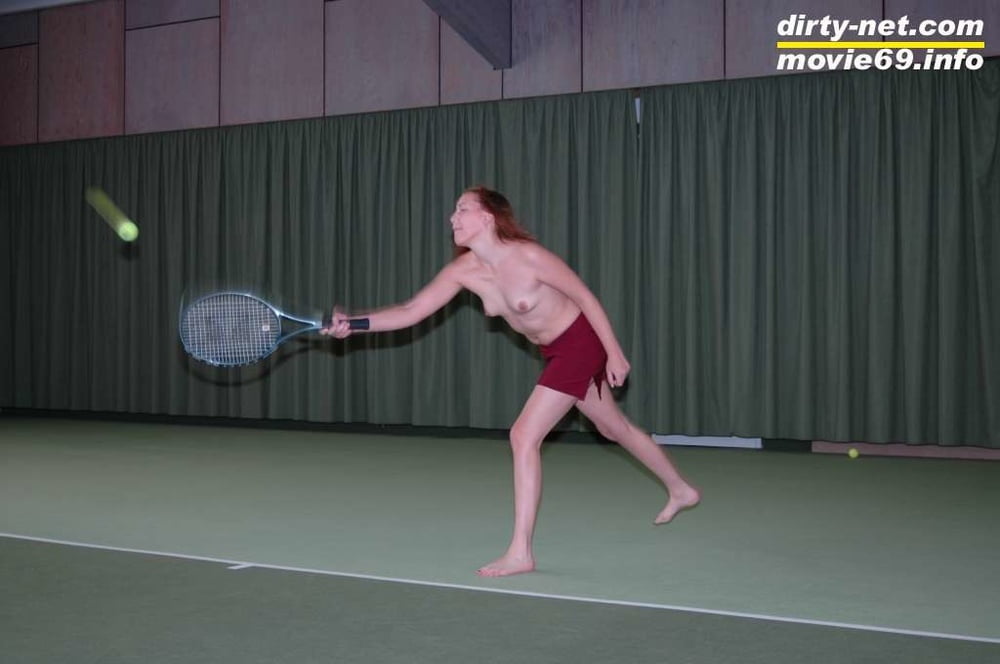 Nathalie plays naked tennis in a tennis hall
 #106692953