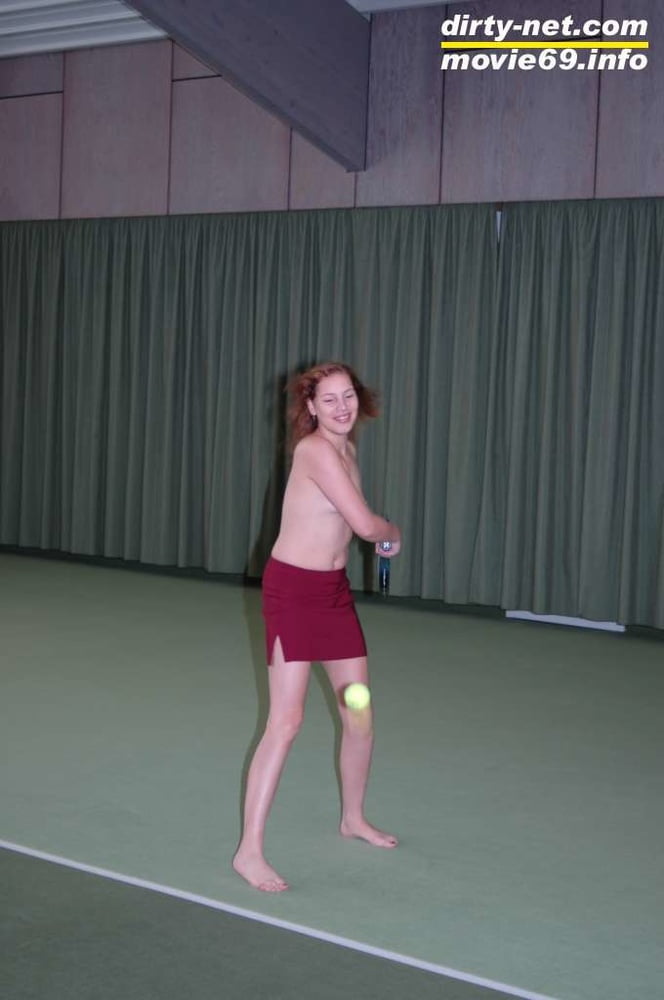 Nathalie plays naked tennis in a tennis hall
 #106692959