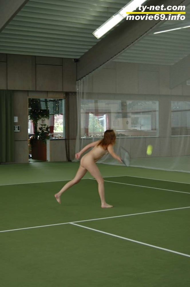 Nathalie plays naked tennis in a tennis hall
 #106692967