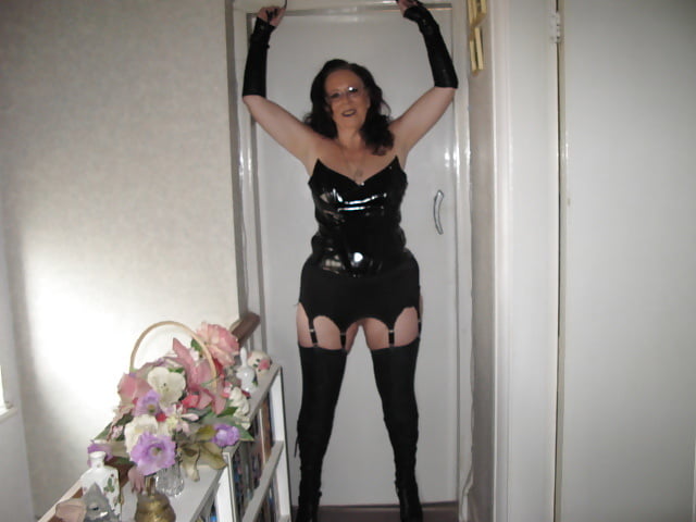 PVC corset with Stockings&amp;suspenders wearing granny #89138498