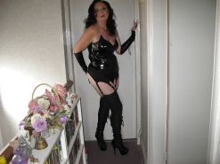 PVC Corset With Stockings&amp;suspenders Wearing Granny