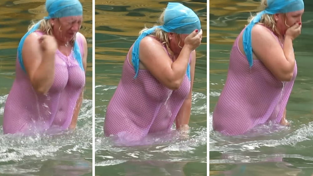 Mature Russian women bathe in cold water #96538944