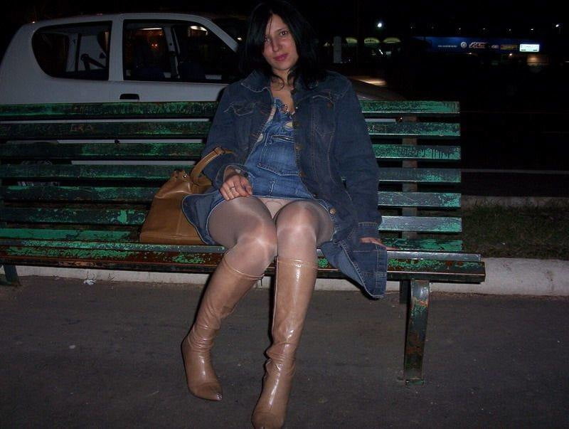 European Nina wearing tan tights and boots #93729895