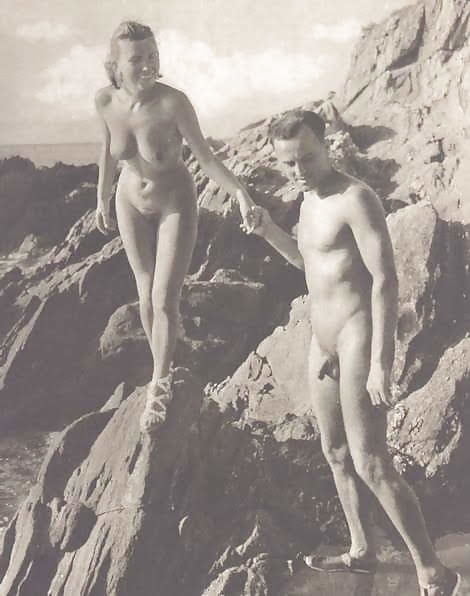 Naked couples on the beach Vintage #94427772